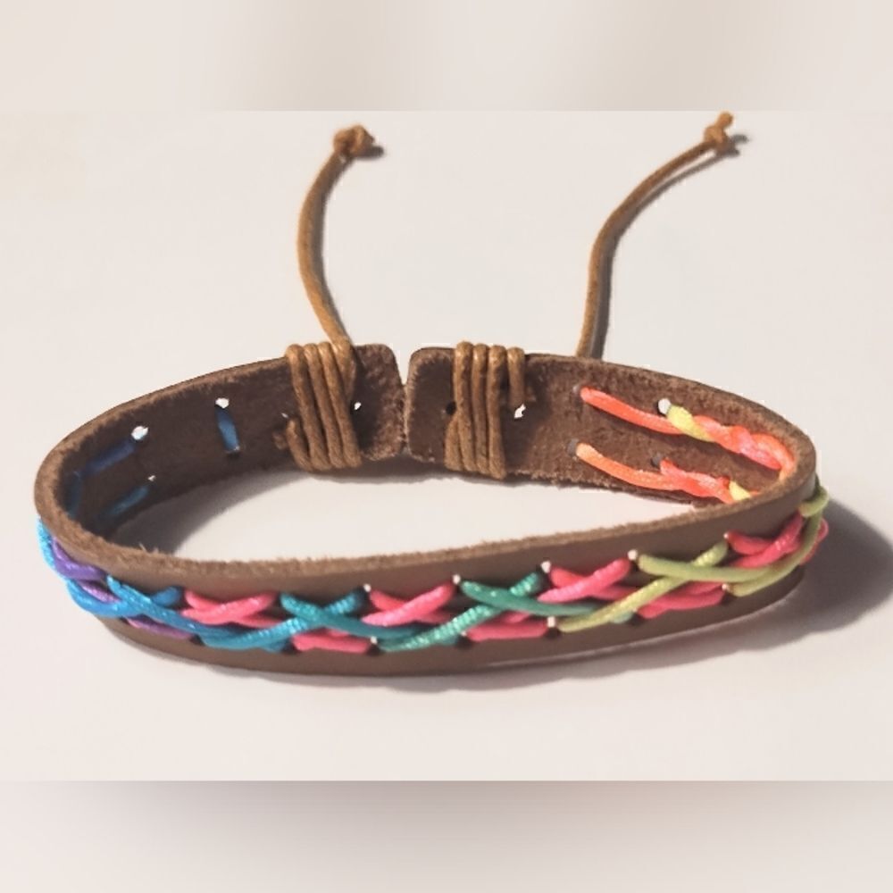 Men's bracelet leather braided brown new d50‎